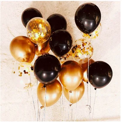 15pcs of 12" metal gold confetti balloons ink blue white balloon wedding party decoration kids children birthday party supplies