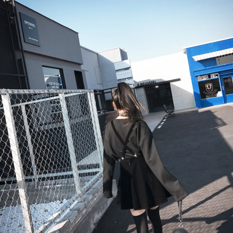 Женская бархатная юбка на бретелях готика Харадзюку весну и лето мини в