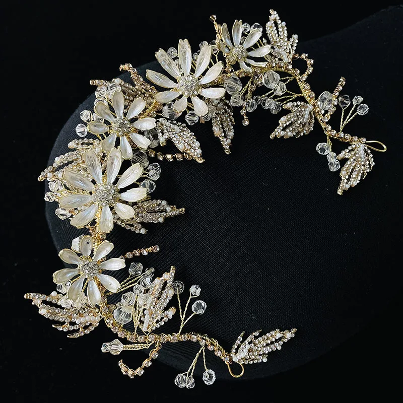 Цветами повязки на голову с листьями украшения для волос со стразами и жемчугом