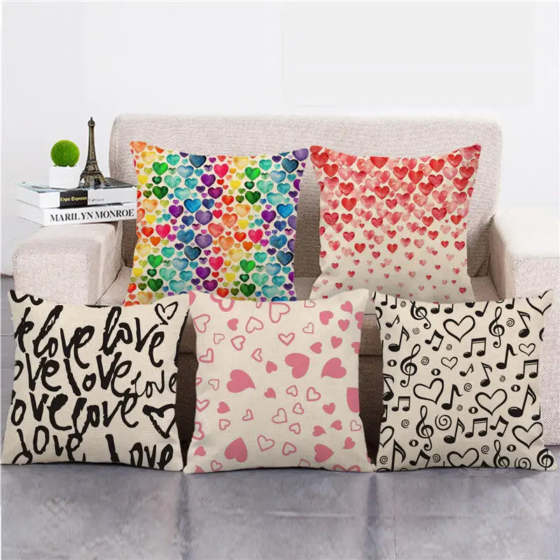 

Single Side Print Love Heart Pattern Sqaure Imitation Linen Cushion Cover Seat Sofa Throw Pillow Cases Home Decor 45x45cm