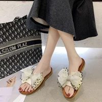 in line small fresh sandals and slippers new korean style fashion bowknot flat bottomed casual womens shoes