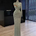 Женское вечернее платье, Зеленое Длинное платье в пол с открытыми плечами, с высоким воротником, расшитое бисером, для выпускного вечера, 2021