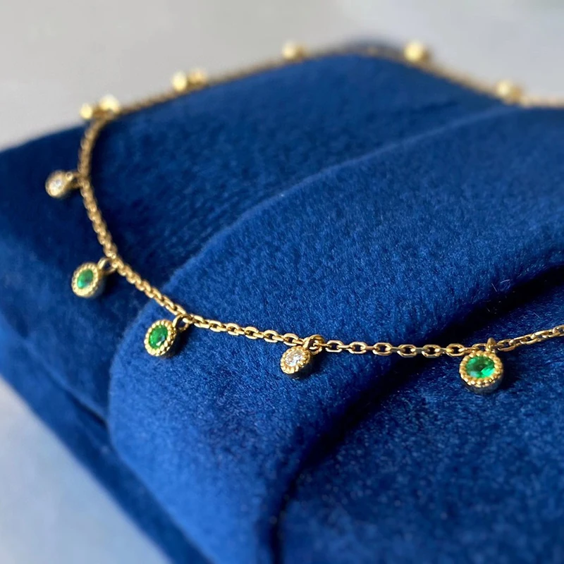 

AINUOSHI 18K Gold Round Cut 0.15ct Natural Emerald Real Diamond Bolo Bracelet For Women Valentine's Day Jewelry Gift