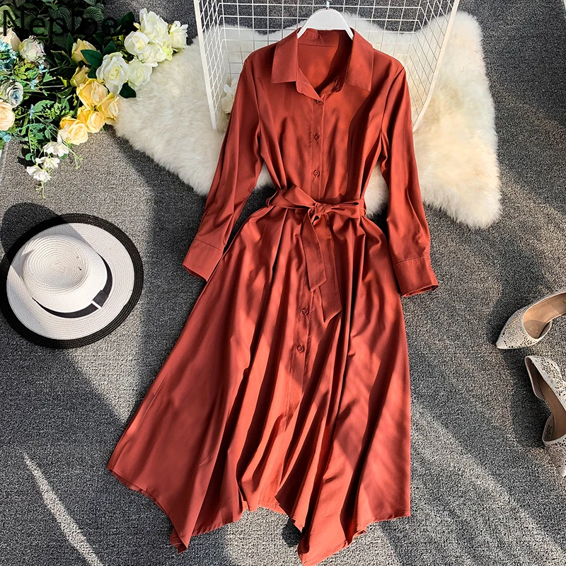 Женское однобортное платье Neploe однотонное с отложным воротником и коротким