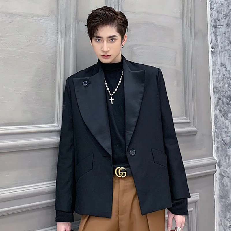 

Пиджак мужской короткий с асимметричным воротником, Свободный Повседневный жакет, винтажная модная верхняя одежда в японском уличном стил...