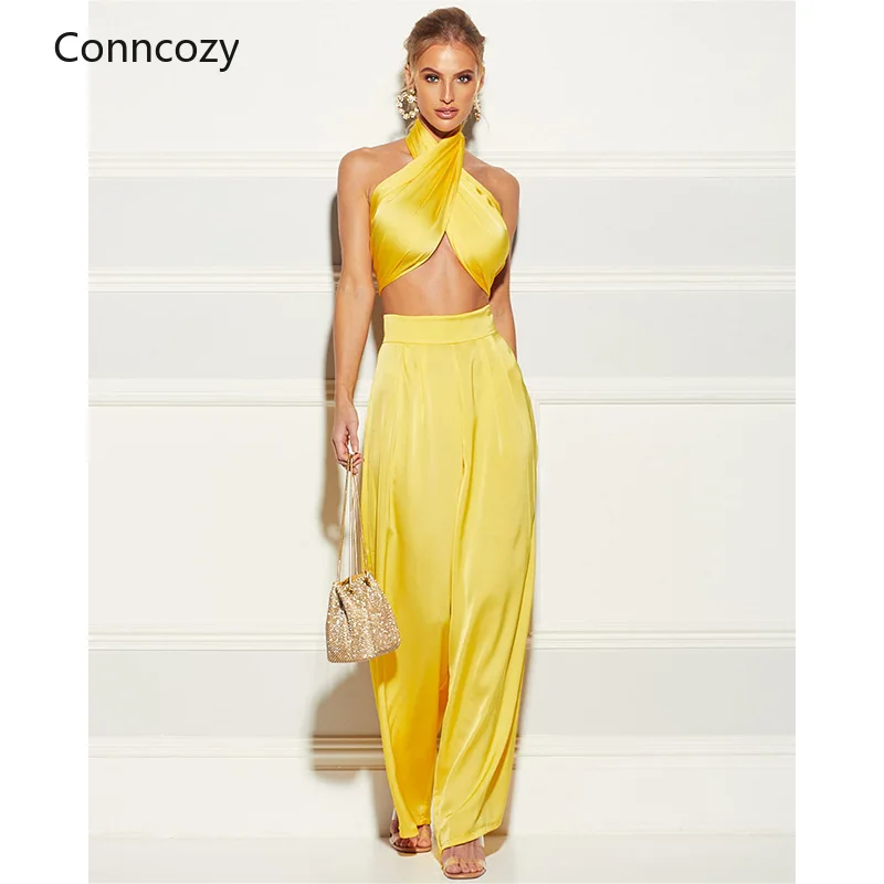 

Women's Off-shoulder Top Camis and Wide-leg Pants 2-piece Sexy Suit Halter Dress Female Matching Sets Two-piece Suit 2021 New