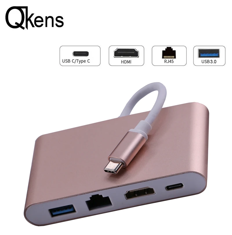 Сетевой адаптер типа C к HDMI 4K + Ethernet RJ45 Lan USB 3 0 Кабель конвертер для Macbook Air Pro