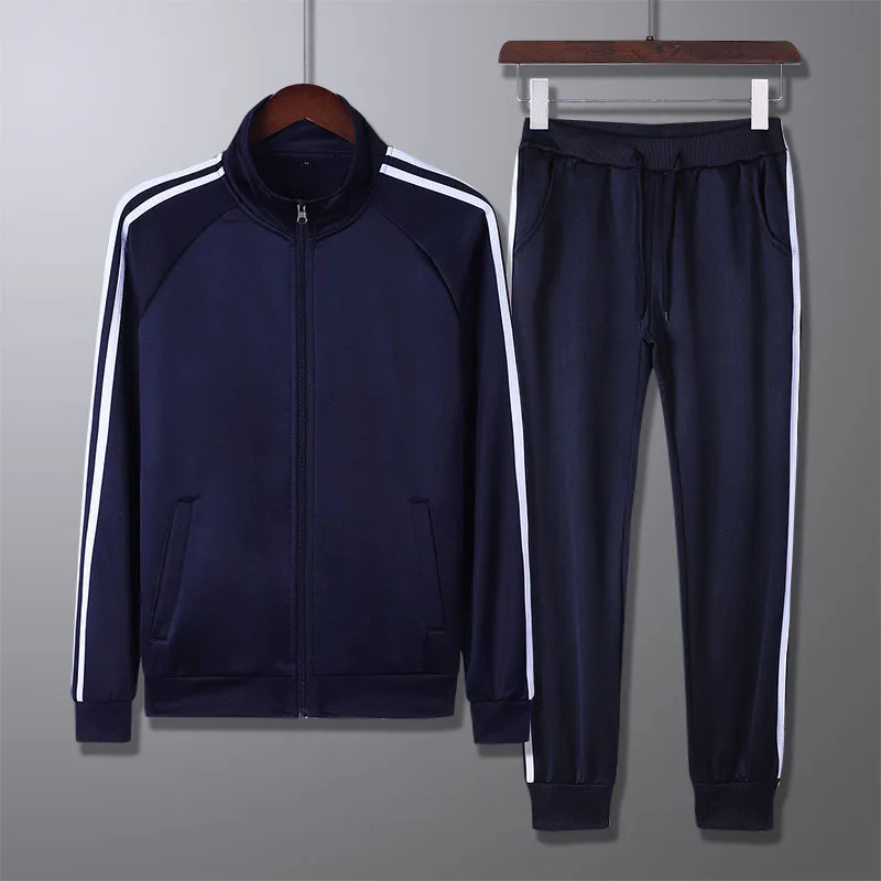 Dark Blue Весенний стильный спортивный костюм из трех предметов спортивный костюм с капюшоном для молодых мужчин, Модный облегающий Повседневный Спортивный костюм комплект из двух предметов - Цвет: Dark Blue