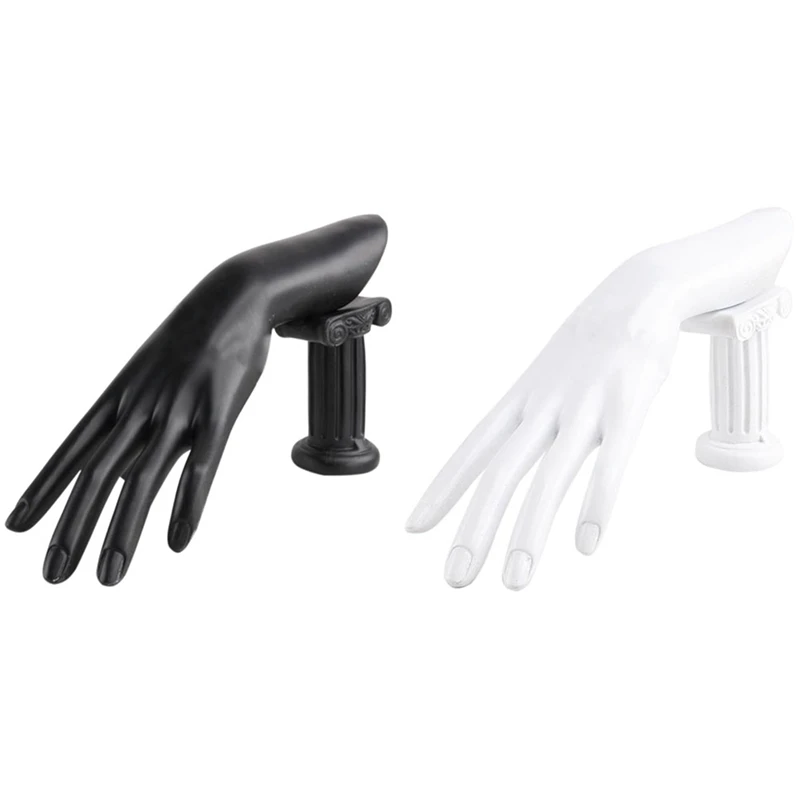 

2PC Mannequin Hand Finger Glove Ring Ring Bracelet Bracelet Watch Jewelry Display Stand Storage Box Stand, Black & White
