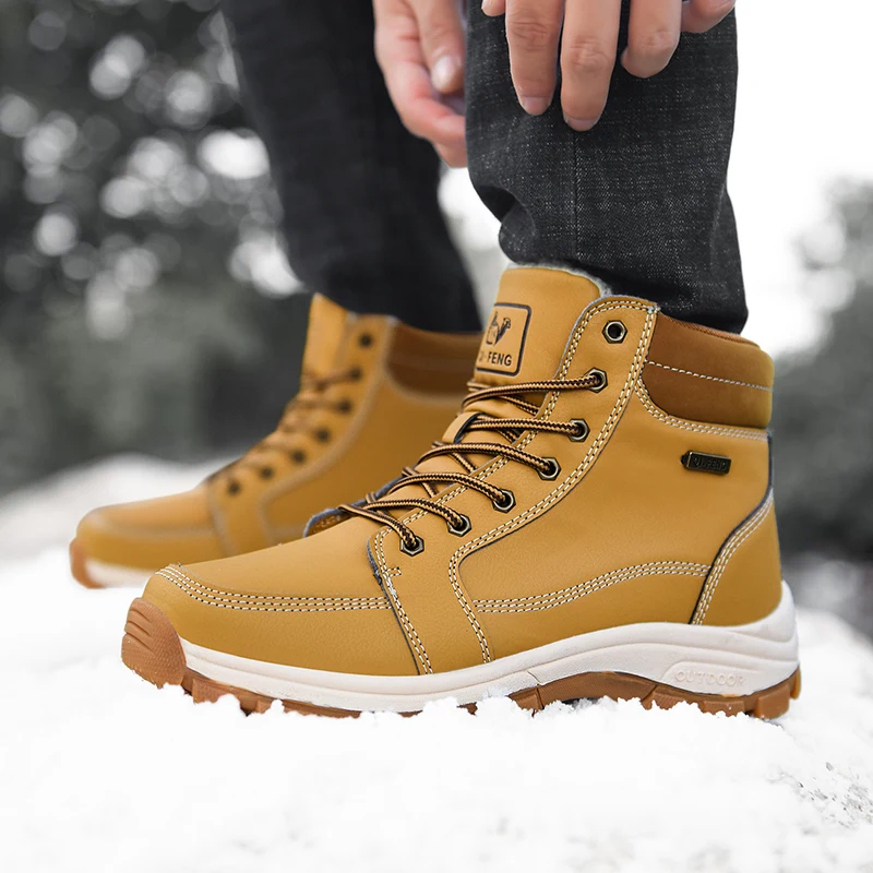 

Big Size Men Hiking Shoes Sot Leather Winter Sneakers Non-Slip Snow Boots Super Warm Walking Footwear Thick Fur Jogging Fitness