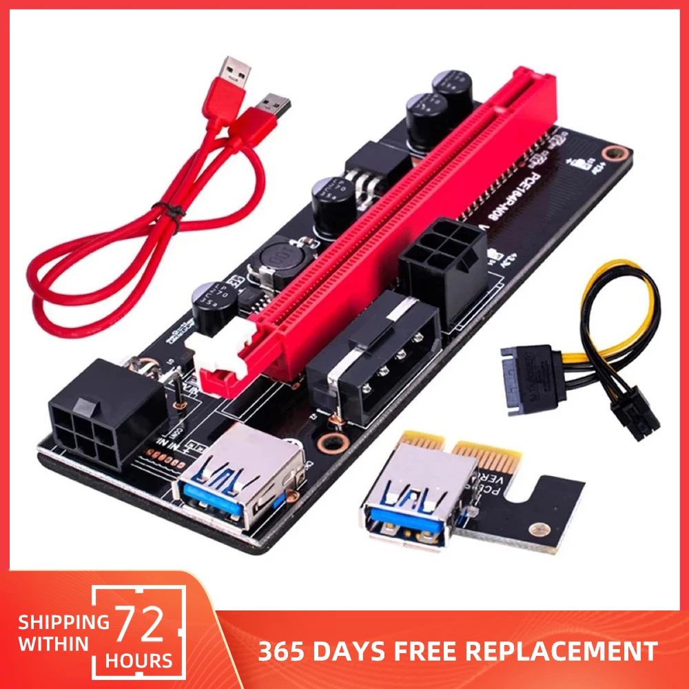 

Карта расширения VER009S USB 3.0 PCI-E, 6 контактов, адаптер PCIe 1X на 16x, карта расширения SATA, кабель питания для майнинга BTC ETH
