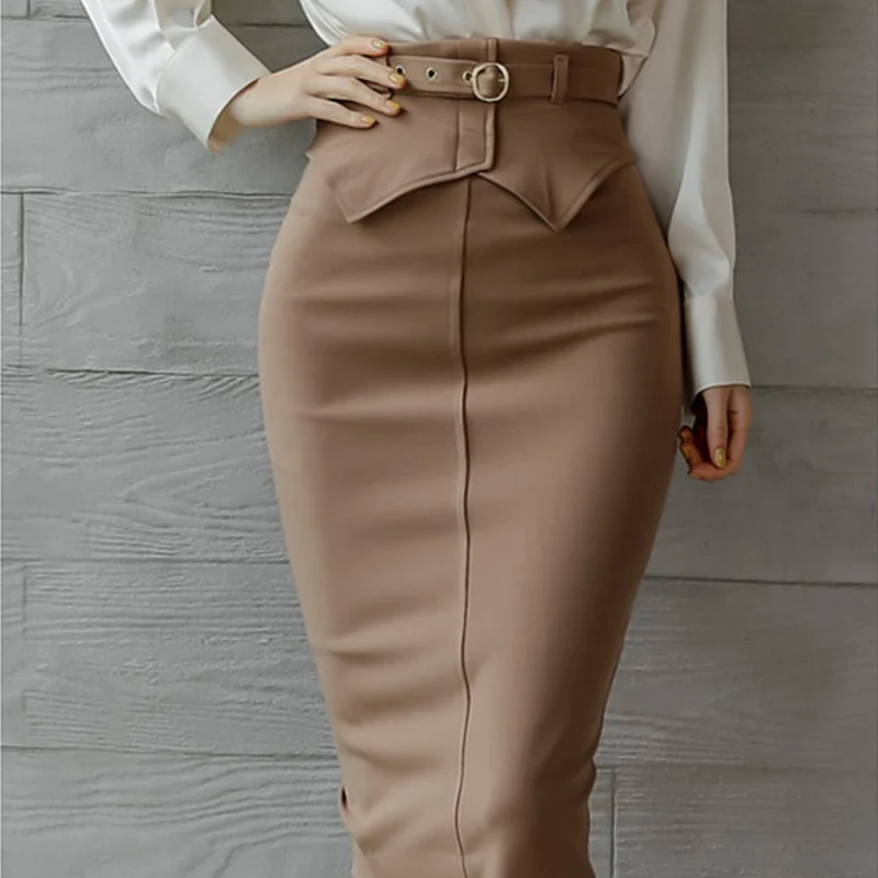 

Spring Womans Office 2pcs Suits New Female Elegant Work Sets Beige Bow Collar Blouse Pencil Skirt Set Suits Woman