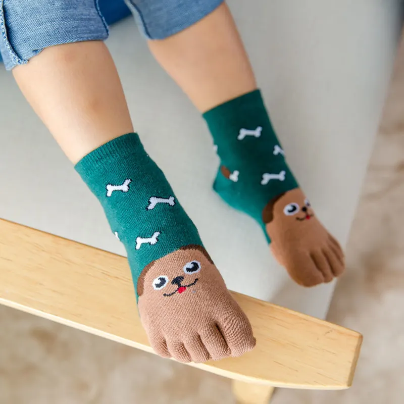5 Pairs Kawaii Toddler Kids Cotton Socks with Toes Novelty Cute Animal Food Five Finger Socks Children Baby Boys Girls Toe Socks