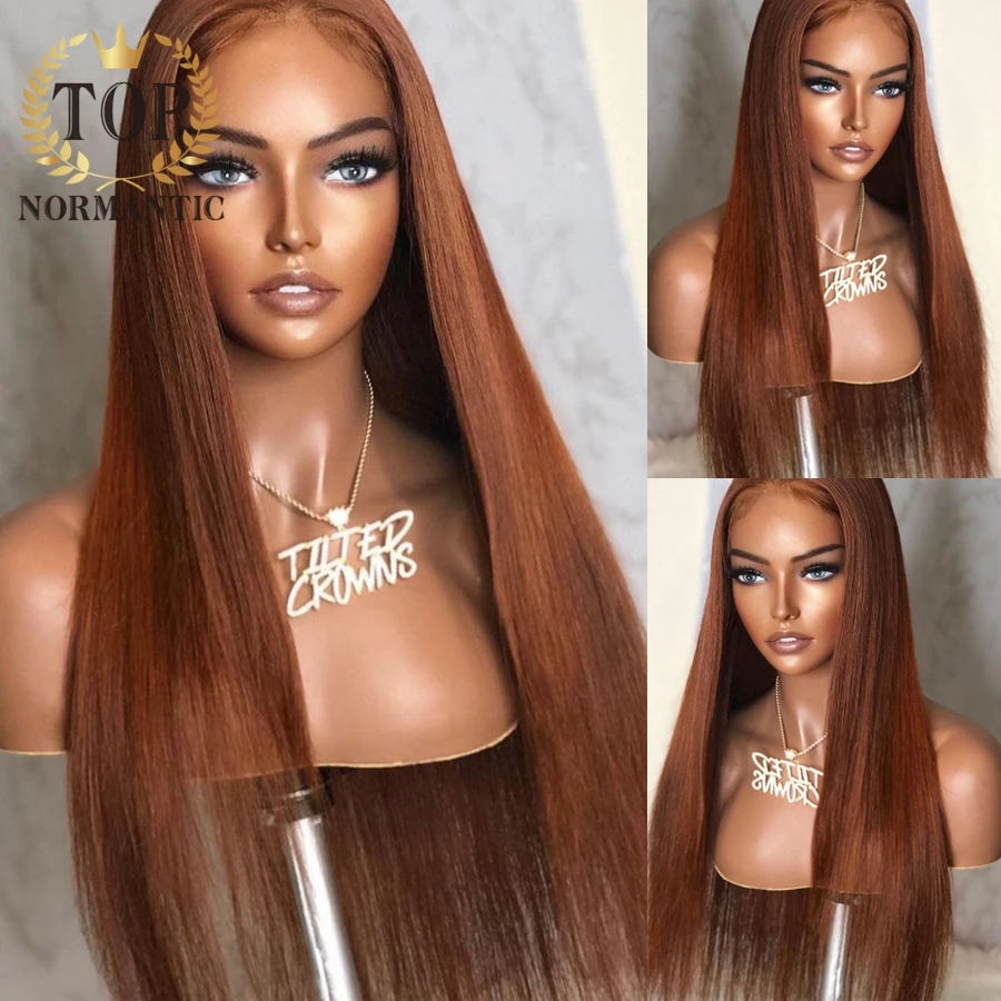 

Topnormantic Brown Color Silky Straight Wig Preplucked Hairline 13x4 Lace Front Remy Indian Human Hair Wigs For Women