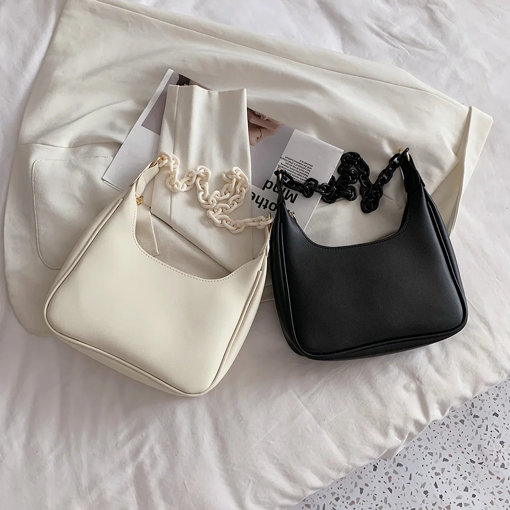 

Модная женская однотонная сумка через плечо из искусственной кожи, повседневные женские сумки-Хобо на цепочке, кошелек, элегантные женские ...