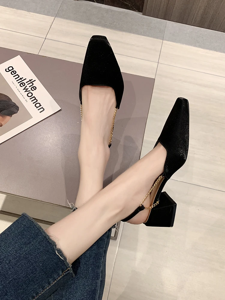 

Pointed Heel Sandals Shoes Closed Toe Suit Female Beige Med 2021 Summer All-Match Girls Black Block Medium Clear Comfort Fashion