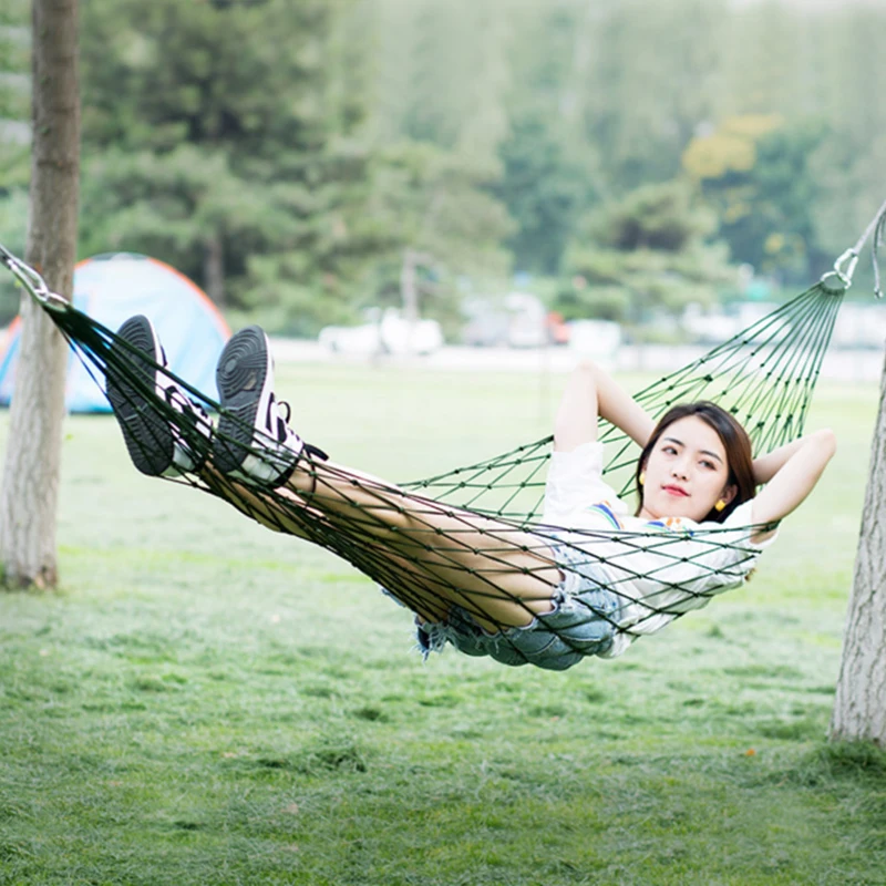 

Camping Hammock Hamaca For Outdoor Travel Portable Garden Hamak Nylon Sleeping Bed Hanging Chair Mesh Net Hamac Leisure Hiking