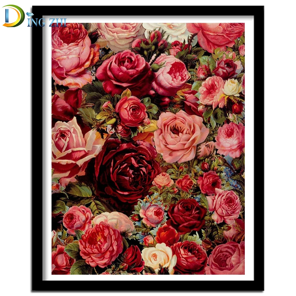 

5D алмазная живопись «сделай сам», красная роза, полностью квадратная Алмазная вышивка, цветок, круглая вышивка крестиком, мозаика, стразы, д...