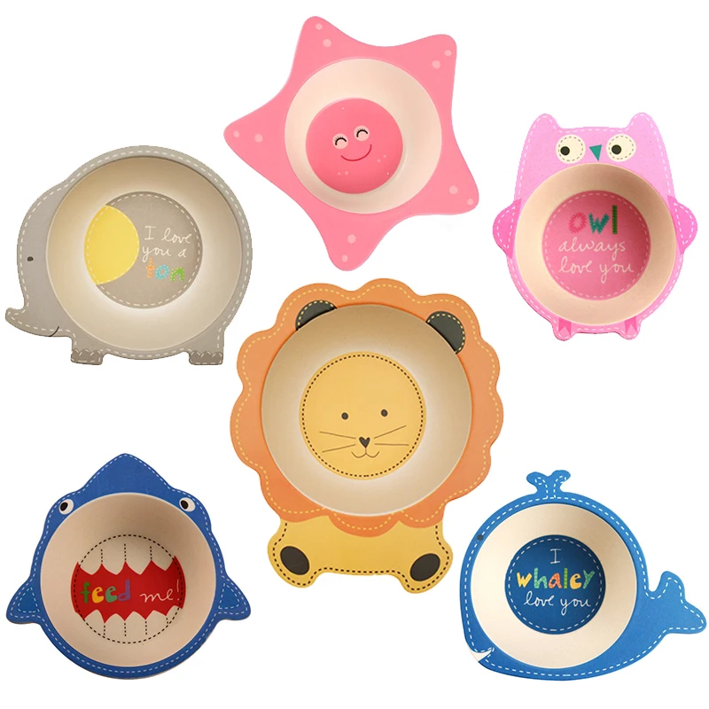 

Baby Kids Natural Bamboo Fiber Bowls Cute Cartoon Animal Dishes Baby Feeding Tableware Children Infant Toddler Portable Plates