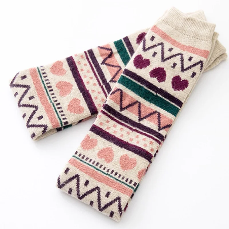 The Rabbit Wool Stockings Female Over-the-knee Set of Socks National Love Hearts High Warm Leggings Leg Warmers Half Long Socks