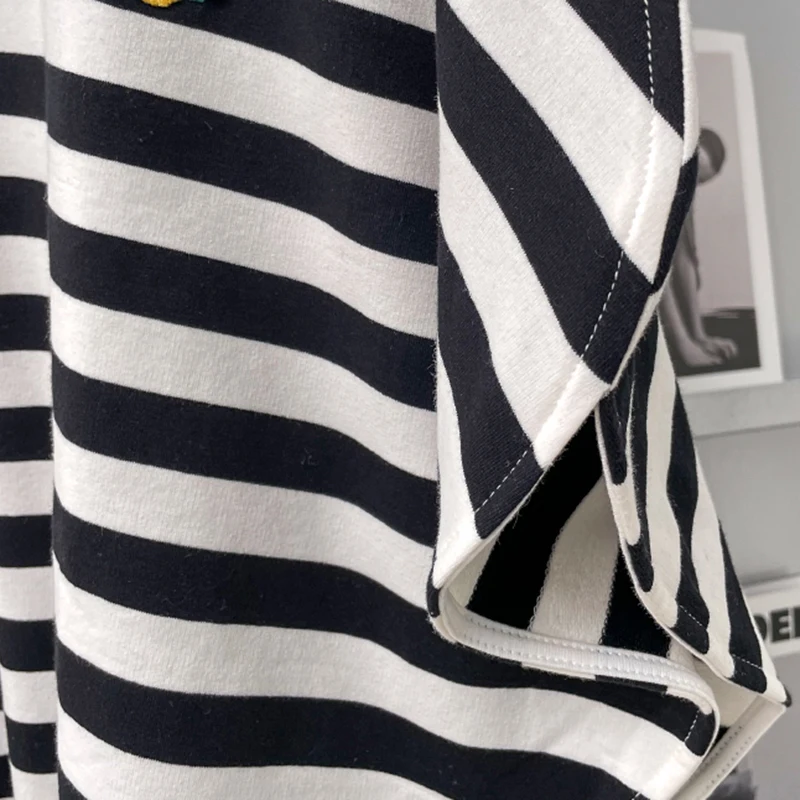 

SISPELL Print Strap Hit Color T Shirts For Female Lapel Collar Bat Sleeve Loose Irregular Hem Women's Casual T Shirt New