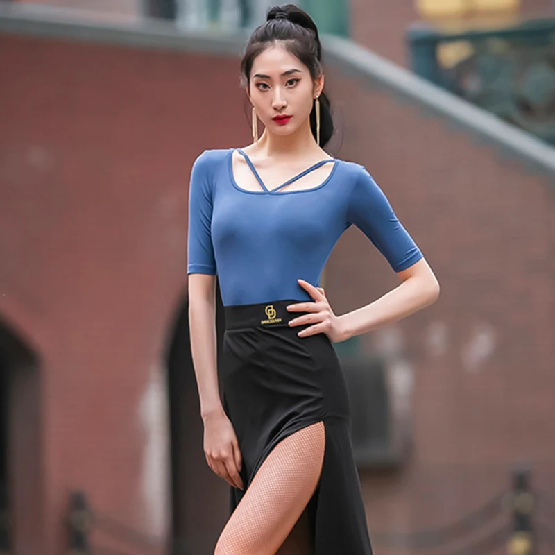

Summer Latin Dance Top For Women Short Sleeve Tops Backless Latin Shirts Salsa Latin Ballroom Dance Practice Wear T-Shirt YS344