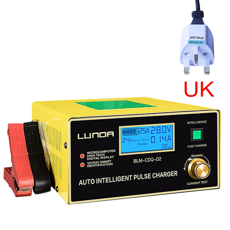 UK Ру 600W автоматический Смарт 12V 24V автомобиль Батарея Зарядное устройство Английский ЖК-дисплей Дисплей авто ремонт импульса Функция для AGM гель мокрый свинцово-кислотные сухая - Цвет: UK
