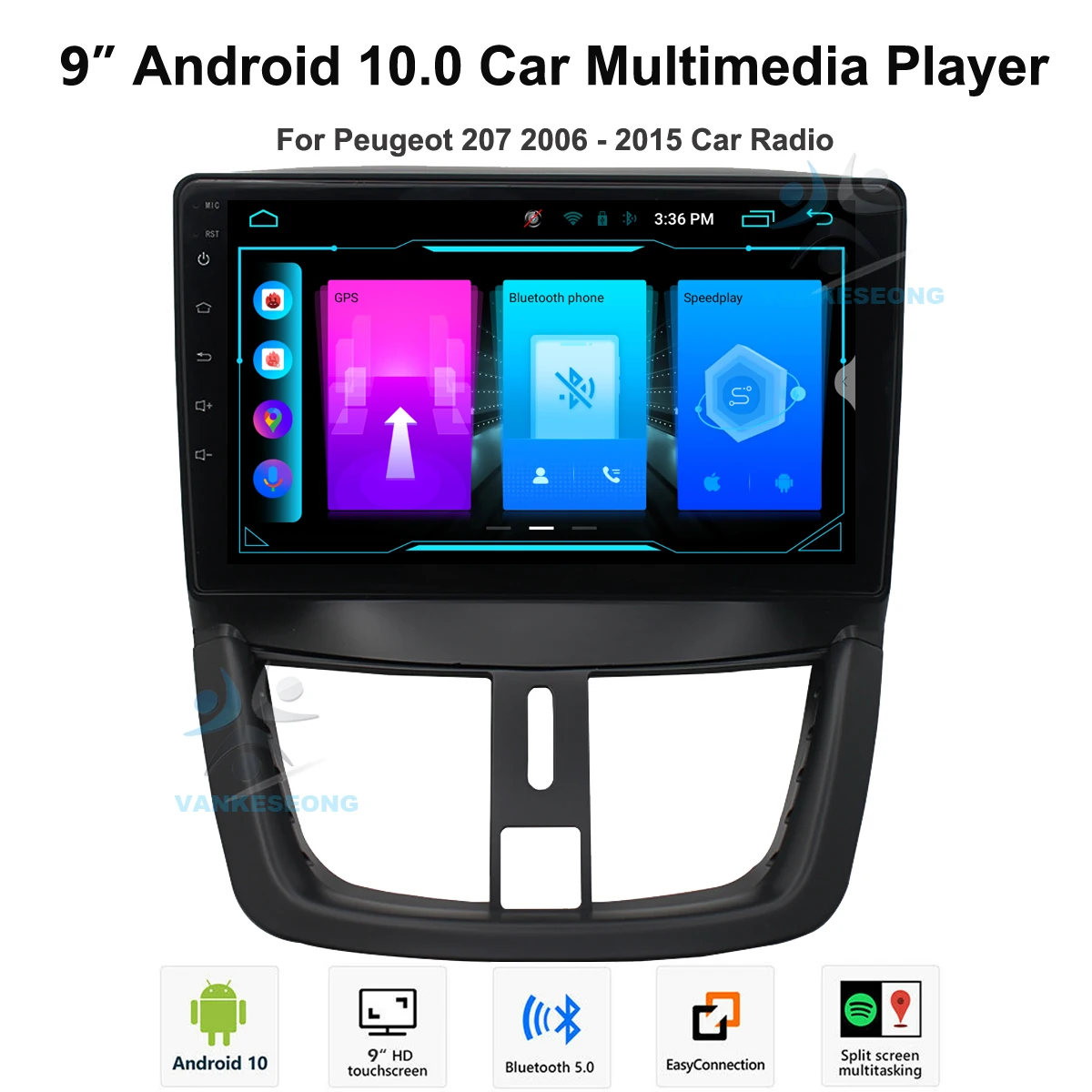 

VANKESEONG CarPlay Android 10 Car Multimedia Player For Peugeot 207 2006-2015 DAB+ Autoradio Radio Car Stereo GPS Sat Nav