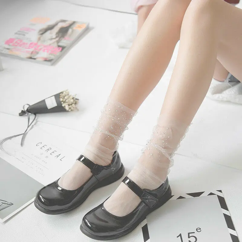 Женские шелковые кружевные Дышащие Короткие носки до щиколотки прозрачные