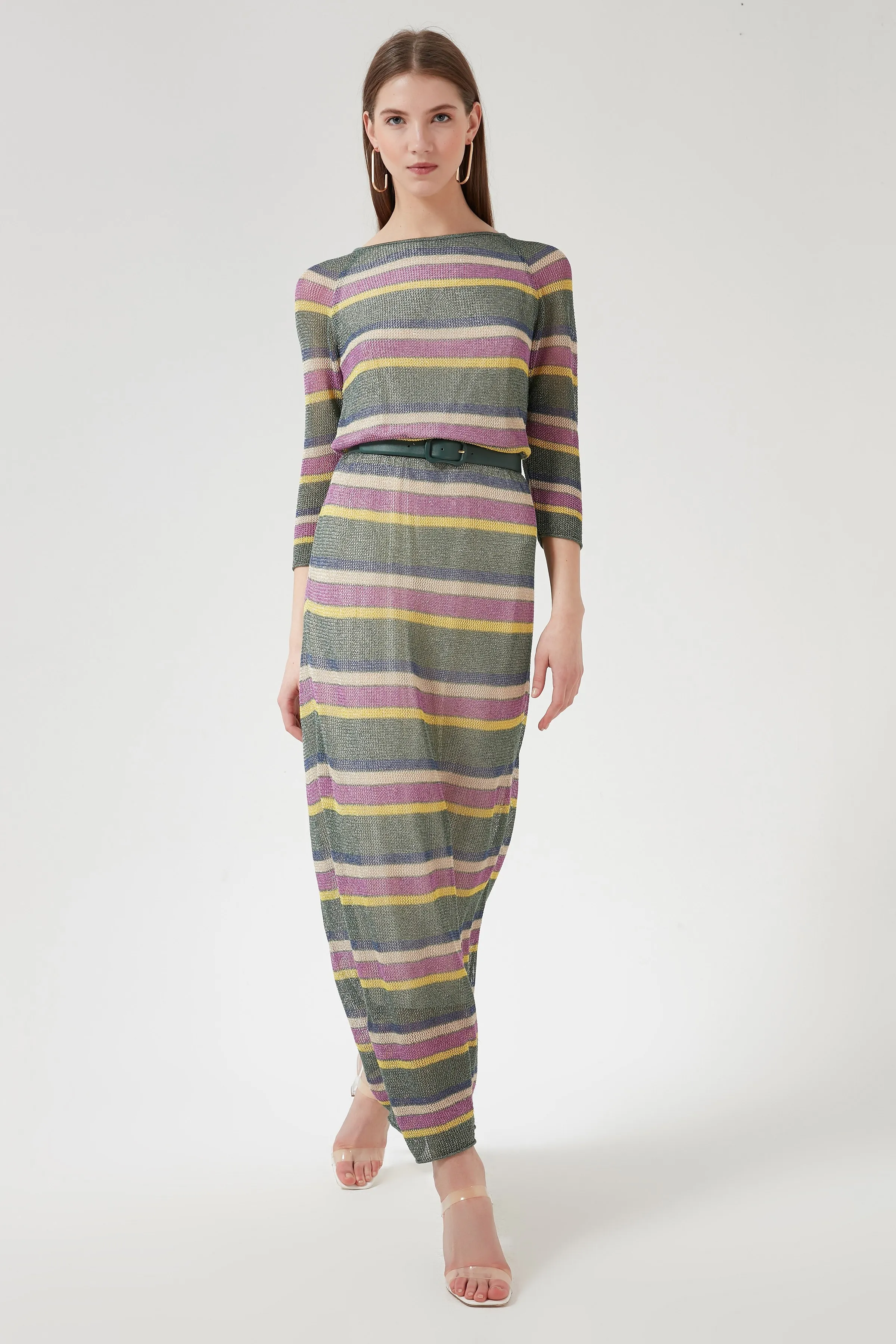 Трикотажное платье ASTARLI в полоску сзади|Женские платья| |