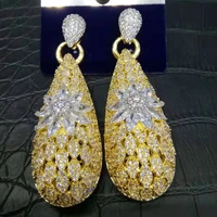 64mm luxury long water drop earrings full mirco paved cubic zircon for women bridal wedding earring fashion jewelry