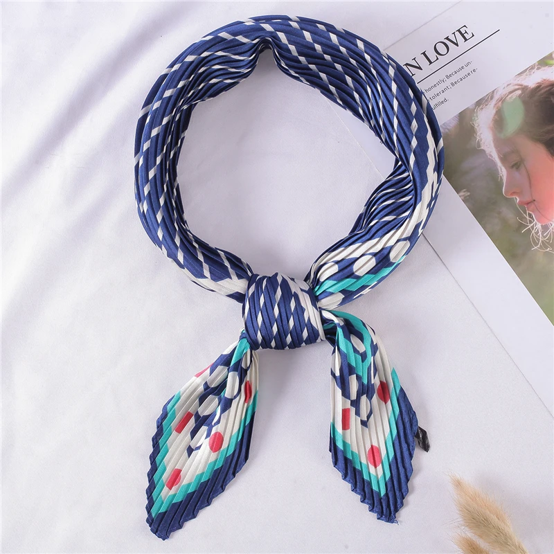 

Весна 2021, новый Шелковый женский шарф, шарф, гофрированный шейный шарф, повязка для волос, женские квадратные шарфы с принтом в горошек, банд...