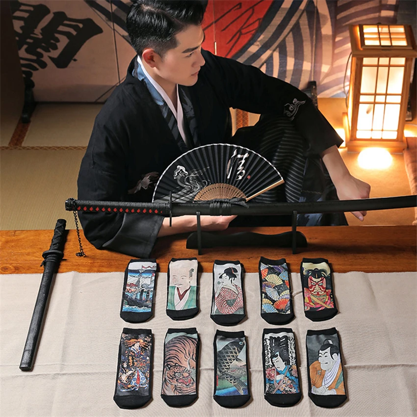 Винтажные мужские носки самурая 17 цветов в японском стиле кимоно гейши
