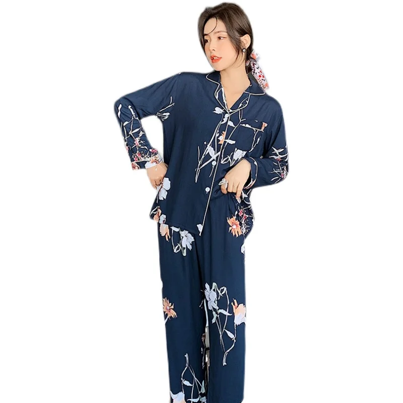 

Long Sleeve Spring and Autumn Poplin Pajamas Women's Thin Artificial Cotton Home Wear Japanese Style Outer Wear Bourette