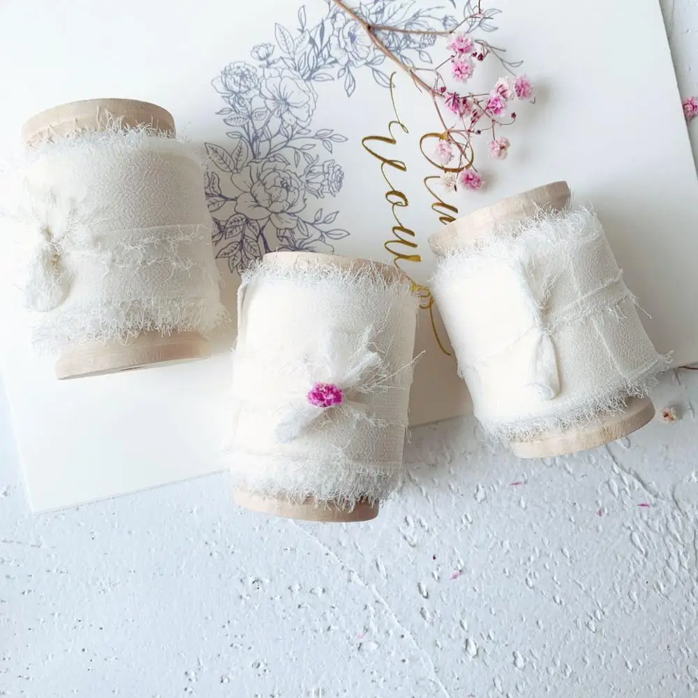 

3rolls/set 35mmX5m/roll ins style Soft Chiffon Frayed Edged ribbon wedding bouquet streamers photography styling, gift wrapping