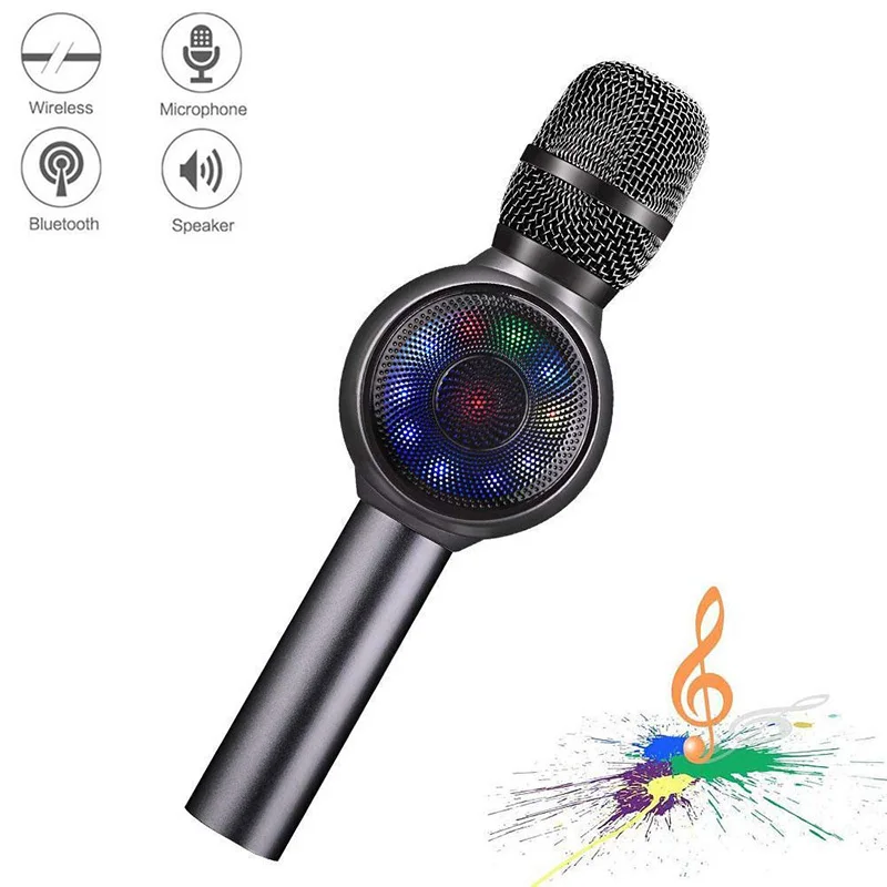M102 gray Беспроводной микрофон караоке, ручной Bluetooth динамик, встроенный аккумулятор и двойной динамик с светодиодный светильник для вечерние/KTV - Цвет: M102 gray