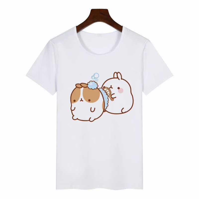 P634-1-white Новая Летняя женская футболка Molang and Piupiu, футболки с графикой, женские футболки в японском стиле Харадзюку, аниме, женская верхняя Эстетическая одежда - Цвет: P634-1-white