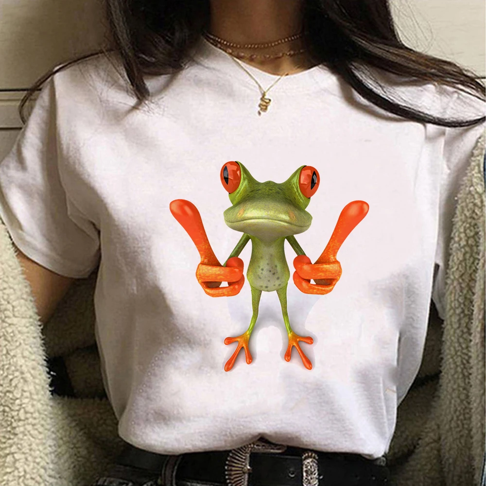 

Cartoon Frog Print T-shirts Women Casual Tops Cute Harajuku Summer Plus Size 2021 Fashion European Funny Ropa Tumblr Mujer