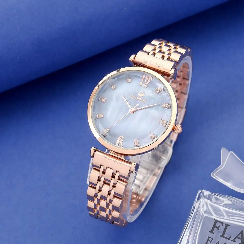 

2PCS Women stainless steel wristwatches 30m waterproof with steel bracelet set blue/coffee/white conch face good quality watches