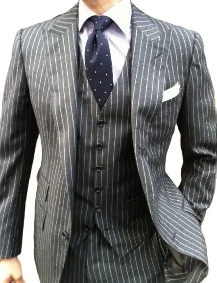 

Groom Wear Gray Striped Suits костюм мужской Wedding Dress Prom Dress Business Suits Party Suits 3 Piece Suit(Jacket+Vest+Pants)