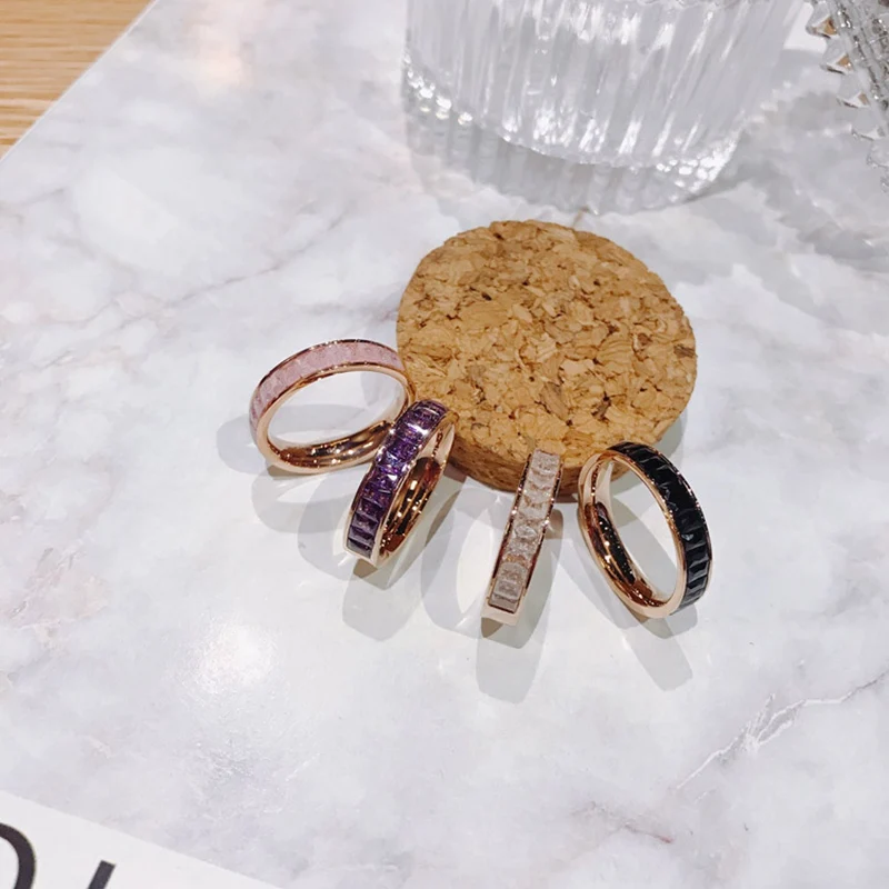 Stackable Row Drill кольцо на палец с цирконием Розовый кристаллический камень из