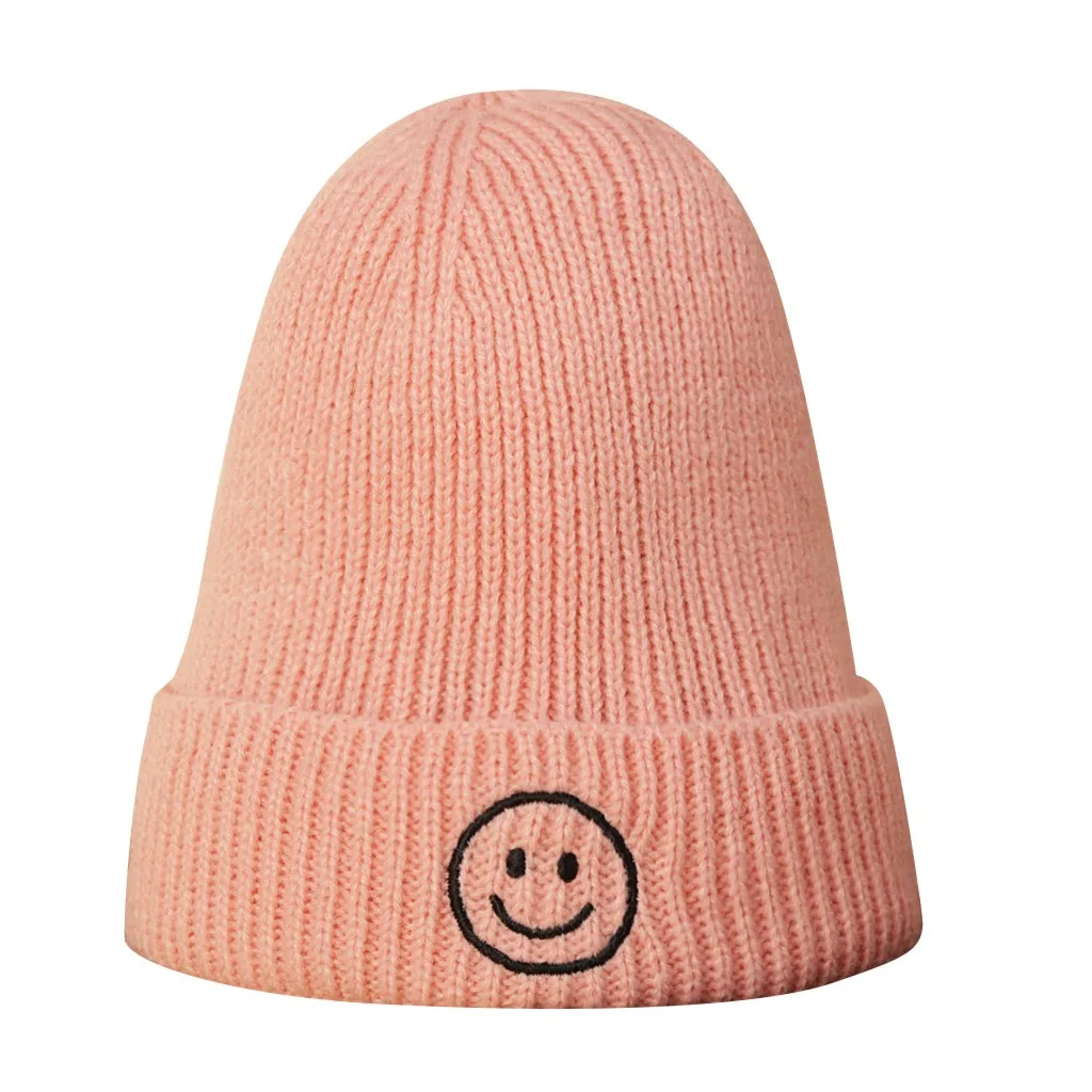 Детские шерстяные шапки новые теплые вязаные со смайликом в южнокорейском стиле
