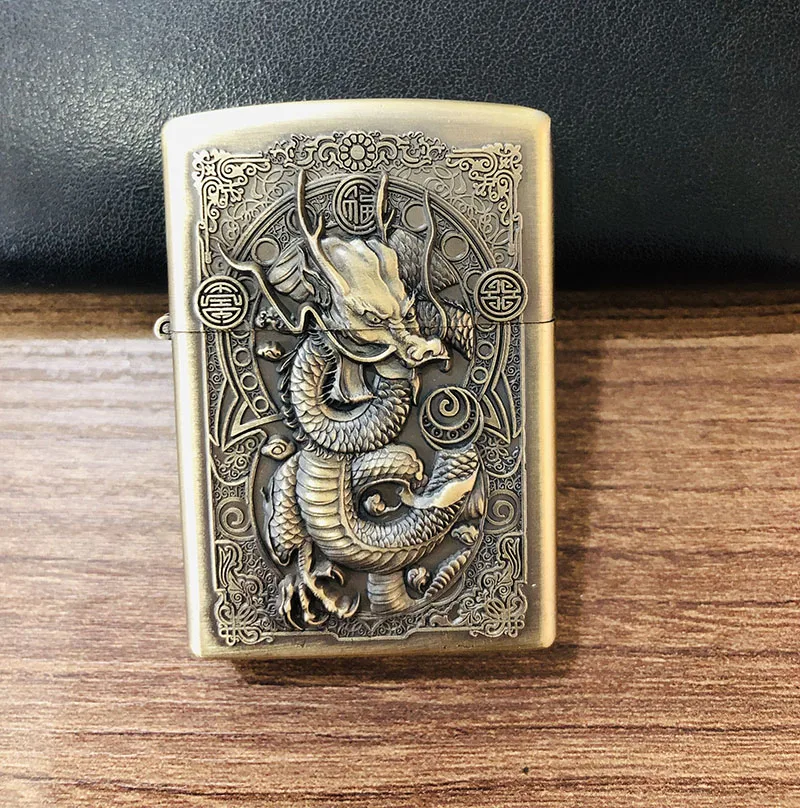 Креативная бронзовая керосиновая Зажигалка рельефы Зажигалка Constantine/flower/horse/eagle/skull - Цвет: dragon