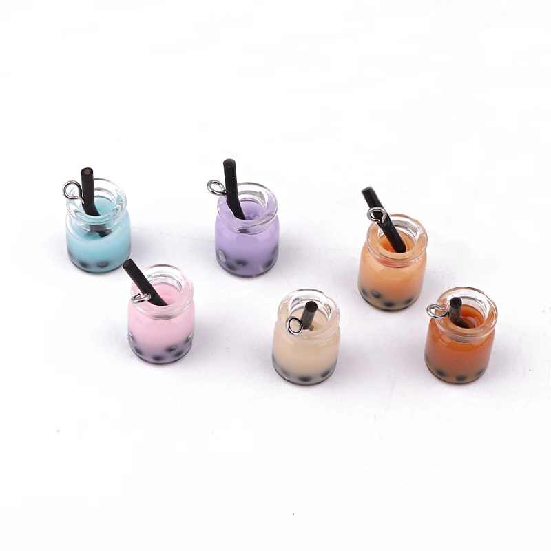 10pcs/Pack Cute Mini Pearl Milk Tea Bottle Food Charms Resin Simulation Drink Earrings Keychains Bracelet Pendants Jewelry Make - купить по