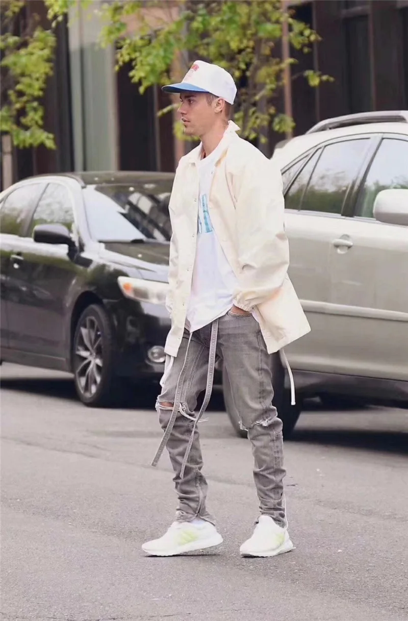

Grace Of God Spring Men's Casual High Street Hip Hop Hole Washed Distressed Ribbon Jeans Denim Pants Trousers
