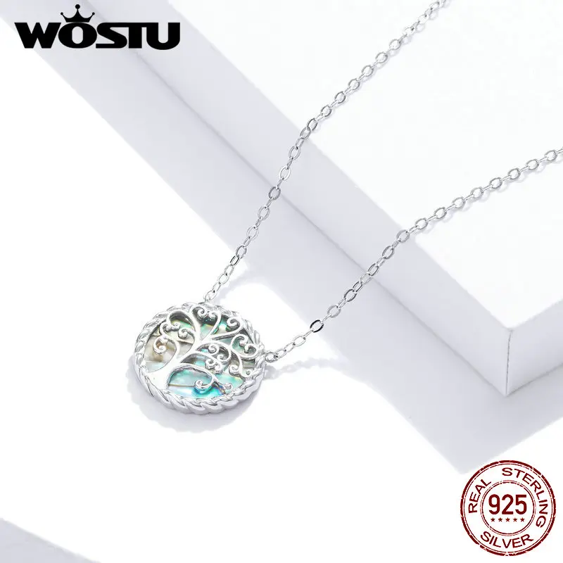 WOSTU 925 стерлингового серебра ожерелье Древо Жизни Длинные звено цепи для женщин
