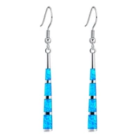 classic tassel striped blue fire opal long drop earrings for women accessories engagement wedding party jewelry gift