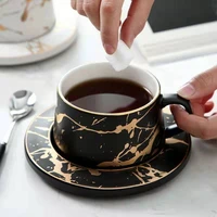 creative european ceramic coffee cup set marble afternoon teacups saucers and spoons
