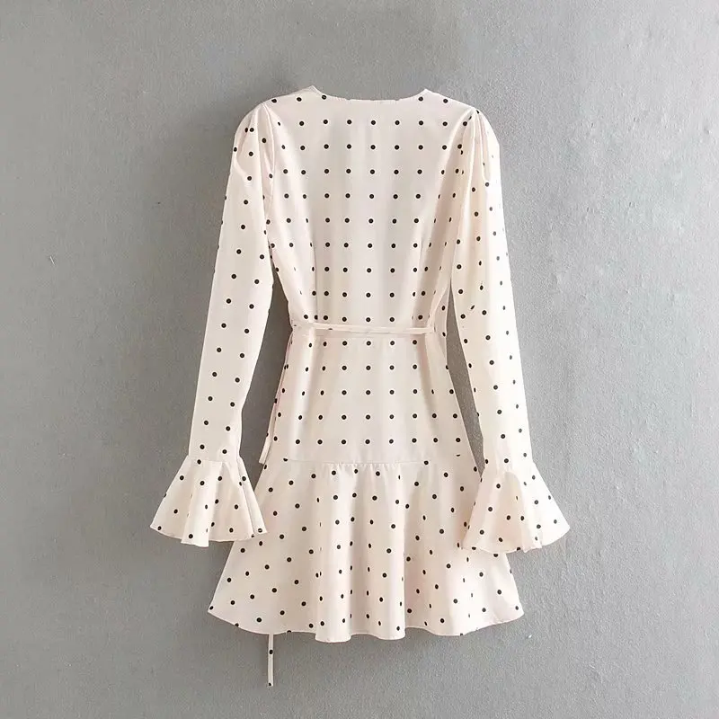 Женское платье с оборками Za элегантное свободное в горошек v образным вырезом и