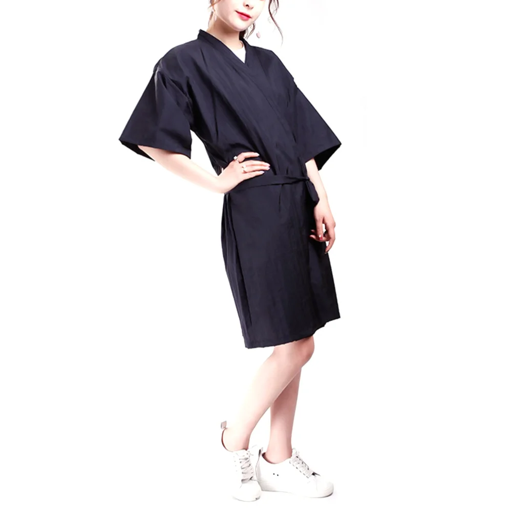 

Salon Client Gown Robes Cape Hair Salon Hair Cutting Smock for Clients Kimono Style (Black)